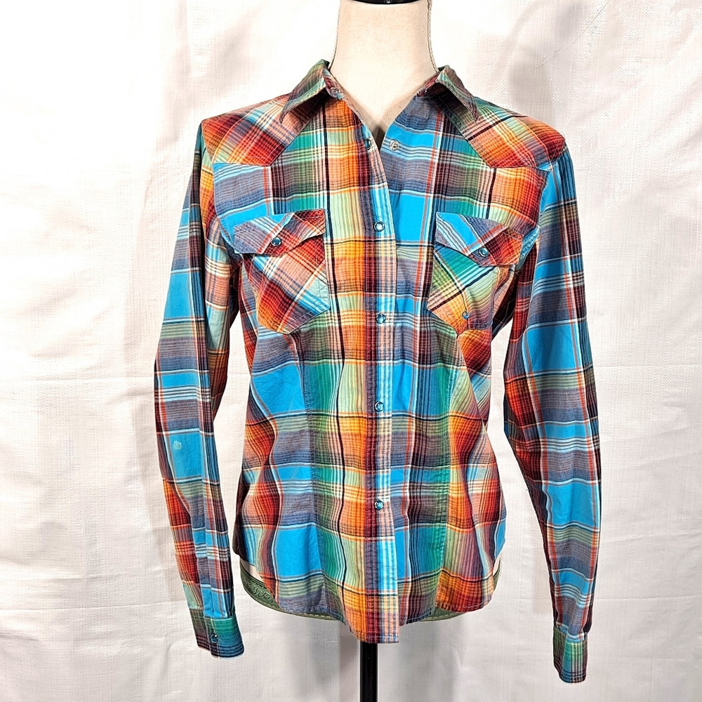 Roper Plaid Western Snap Button Down Long Sleeve Shirt